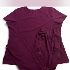 healing hands Burgundy V-Neck Scrub Top with Logo